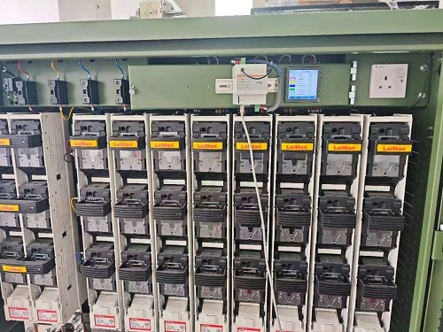 Acrel high-density multi-circuit monitoring system installed inside a low-voltage utility feeder pillar.